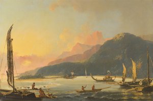 Tahitian War Galleys i Matavai Bay, Tahiti